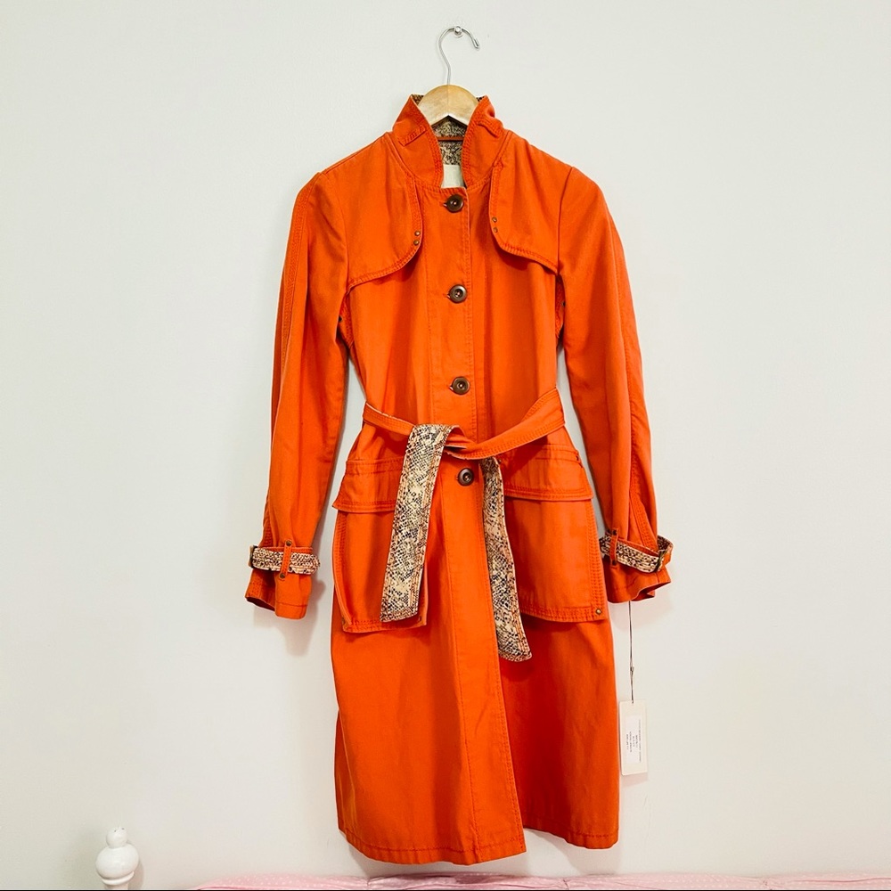 RARE Rebecca Taylor Orange Snake Print Trench Coat - Picture 1 of 9